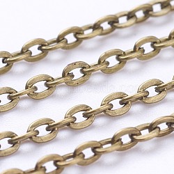 Iron Cable Chains, Unwelded, with Spool, Flat Oval, Popular for Jewelry Making, Important Decoration, Cadmium Free & Nickel Free & Lead Free, Antique Bronze, 3x2x0.6mm, about 32.8 Feet(10m)/roll(X-CH-S041-AB-NR)