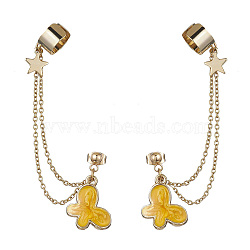 Light Gold 304 Stainless Steel Cuff Earring Chains, Star & Butterfly Alloy Enamel Dangle Stud Earrings Crawler Earrings, Gold, 77mm(EJEW-JE05685-03)
