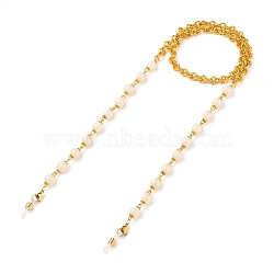Eyeglasses Chains, Face Mask Chains, Neck Strap for Eyeglasses, with Aluminium Cable Chains, Round Acrylic Beads, Alloy Beads, 304 Stainless Steel Lobster Claw Clasps and Rubber Loop Ends, Golden, Creamy White, 28.77 inch(70.5cm)(AJEW-EH00261)