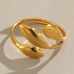 304 Stainless Steel Cuff Open Rings, Leaf, Golden, 13mm, Inner Diameter: 17.2mm(SA-CBA54F2-05B-G)