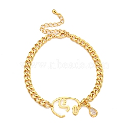 Brass Micro Pave Cubic Zirconia Bracelets for Women, Real 18K Gold Plated, 6-7/8 inch(17.4cm), Face: 20x15x1, Pendants: 9x5.5mm(BJEW-U008-02G)