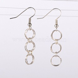 Iron Dangle Earrings, with Brass Earring Hooks, Silver Color Plated, 45mm, Pin: 0.6mm(EJEW-JE01275)