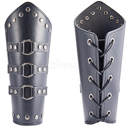 Imitation Leather Cuff Cord Bracelet, Adjustable Gauntlet Wristband Arm Guard for Men Women, Black, 8-1/2 inch(21.5cm)(BJEW-WH0011-25A)