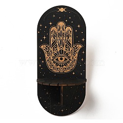 Wooden Wall-Mounted Small Crystal Display Shelf, Witch Hanging Crystal Holder, for Crystal Dowsing Pendulum Pendant Storage, Hamsa Hand, Oval: 21.4x9.4x0.25cm, Hole: 13x2.5mm, 1pc(AJEW-L090-A04)