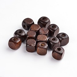 Dyed Natural Wood Beads, Cube, Nice for Children's Day Necklace Making, Lead Free, Coconut Brown, 10mm(WOOD-TAG0001-02)