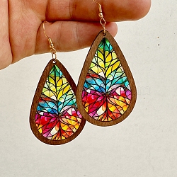 Colorful Acrylic Teardrop Dangle Earrings, Tree, 82mm(PW-WG3975F-04)