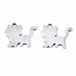 Non-Tarnish 201 Stainless Steel Charms, Laser Cut Pendants, Cat, Stainless Steel Color, 13.5x15x1mm, Hole: 1.4mm(STAS-S110-094P)