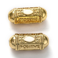 Brass Enamel Beads, Long-Lasting Plated, Real 18K Gold Plated, Oval & Word, White, 19x9x9mm, Hole: 2mm(KK-B028-23G-A)