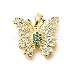 Brass Micro Pave Cubic Zirconia Pendants, Real 18K Gold Plated, Butterfly Charms, Clear, 21x24.5x5.5mm, Hole: 6x4mm(KK-G519-15G-01)