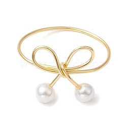 Shell Pearl Finger Ring, with Copper Wire, Golden, Inner Diameter: 19mm(RJEW-TA00124)