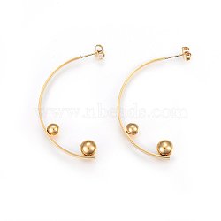 304 Stainless Steel Stud Earrings, Half Hoop Earrings, Golden, 52x8x9mm, Pin: 0.8mm(X-EJEW-E232-16G)