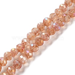 Transparent Electroplate Glass Beads Strands, Faceted, Round, AB Color Plated, Sandy Brown, 6x5.5mm, Hole: 1.2mm, about 70pcs/strand, 14.84 inch(37.7cm)(EGLA-F160-02B)