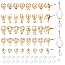 BENECREAT 40Pcs 5 Styles Teardrop & Shell & Heart & Flat Round Alloy Stud Earrings Findings, with Horizontal Loops, with 50Pcs Plastic Ear Nuts, Real 14K Gold Plated, 7.5~16.5x5.5~16.5mm, Hole: 1~1.2mm, Pin: 0.7~0.8mm, 8Pcs/style(FIND-BC0004-92)