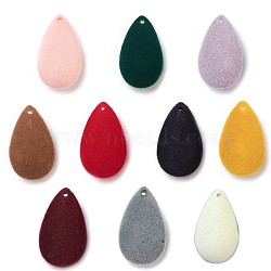 Flocky Acrylic Pendants, teardrop, Mixed Color, 28.5x16x7.5mm, Hole: 1.6mm(X-OACR-I001-I-M)