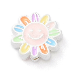Alloy Enamel Beads, Silver, Flower Beads, Colorful, 12.5x13x4mm, Hole: 1.6mm(FIND-G072-01A)