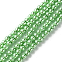 Grade A Glass Pearl Beads, Pearlized, Round, Medium Spring Green, 4mm, Hole: 0.7~1.1mm, about 100pcs/Strand, 16''(40.64cm)(HY-J001-4mm-HX066)