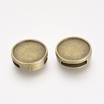 Tibetan Style Alloy Slide Charms Cabochon Settings, Flat Round, Cadmium Free & Nickel Free & Lead Free, Antique Bronze, Tray: 14mm, 16x5mm, Hole: 10x2.5mm