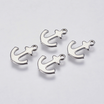 Tarnish Resistant 304 Stainless Steel Charms, Anchor, Stainless Steel Color, 12x9x1mm, Hole: 1.2mm