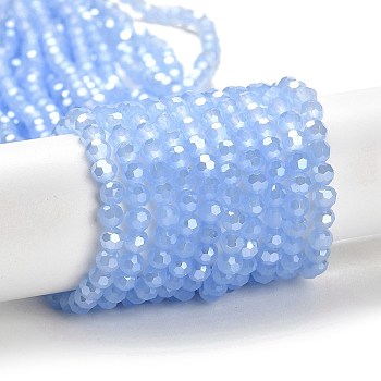 Electroplate Glass Beads Strands, Faceted(32 Facets), Pearl Luster Plated, Round, Cornflower Blue, 4mm, Hole: 0.7mm, about 87~93pcs/strand, 32~33cm