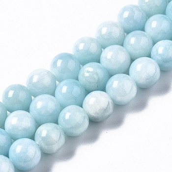 Natural Dyed Yellow Jade Gemstone Bead Strands, Round, Light Sky Blue, 12mm, Hole: 1.5mm, about 33pcs/strand, 15.7 inch