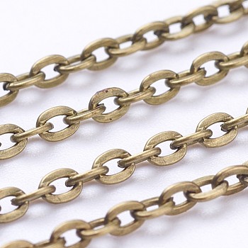 Iron Cable Chains, Unwelded, with Spool, Flat Oval, Popular for Jewelry Making, Important Decoration, Cadmium Free & Nickel Free & Lead Free, Antique Bronze, 3x2x0.6mm, about 32.8 Feet(10m)/roll