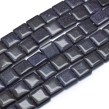 Synthetic Blue Goldstone Beads Strands, Square, 14x14x4.5mm, Hole: 1mm, about 28pcs/strand, 15.3 inch(39cm)