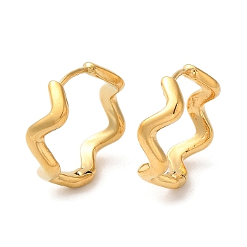 304 Stainless Steel Hoop Earrings, Wave, Real 18K Gold Plated, 19x20mm