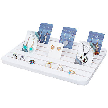 7-Slot Rectangle Wood Earring Display Card Stands, Jewelry Organizer Holder for Earring Storage, White, 19x29x2cm, Slot: 0.45cm