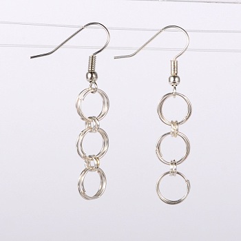 Iron Dangle Earrings, with Brass Earring Hooks, Silver Color Plated, 45mm, Pin: 0.6mm