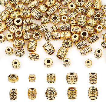 100Pcs 10 Styles Tibetan Style Alloy Beads, Mixed Shapes, Antique Golden, 5~8x5~6.5mm, Hole: 1~4mm, 10pcs/style