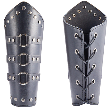 Imitation Leather Cuff Cord Bracelet, Adjustable Gauntlet Wristband Arm Guard for Men Women, Black, 8-1/2 inch(21.5cm)