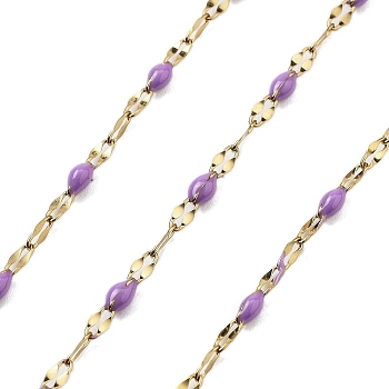 Ion Plating(IP) 304 Stainless Steel Dapped Chains, with Enamel, Soldered, with Spool, Lilac, 11x2x2mm, about 32.81 Feet(10m)/Roll