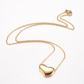 304 Stainless Steel Pendant Necklaces, with Lobster Clasps, Heart, Golden, 18.11 inch(46cm)
