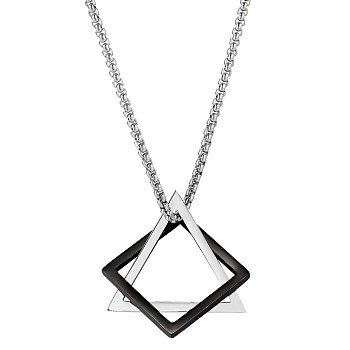 304 Stainless Steel Triangle & Rhombus Pendant Necklace with Box Chains, Punk Hip Jewelry for Women, Gunmetal & Stainless Steel Color, 25.20 inch(64cm)