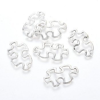 Tibetan Style Alloy Linking Rings, Cadmium Free & Lead Free, Autism Puzzle Jigsaw, Antique Silver, 30x18x3mm
