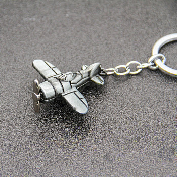 Alloy Imitation Airplane Keychain, Antique Silver, 4.6x4.7cm