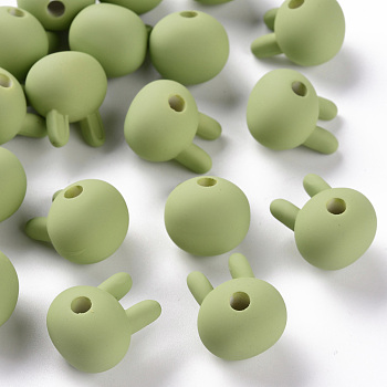 Acrylic Beads, Rubberized Style, Half Drilled, Rabbit, Yellow Green, 19x16.5x14.5mm, Hole: 3.5mm