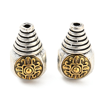 Rack Plating Tibetan Style Alloy 3 Hole Guru Beads, T-Drilled Beads, Gourd, Cadmium Free & Lead Free, Antique Silver & Antique Golden, 16x10x13mm, Hole: 2mm