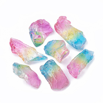 Natural Quartz Crystal Beads, Tourmaline Plating Color, Dyed, No Hole/Undrilled, Nuggets, Colorful, 45~55x22~27x15~24mm