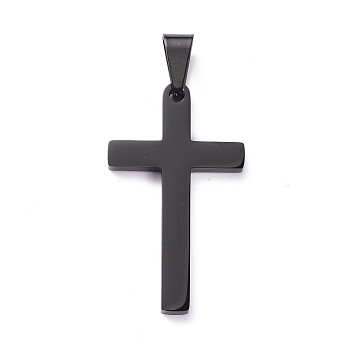 304 Stainless Steel Pendants, Cross, Electrophoresis Black, 37x21x2.5mm, Hole: 8x4.5mm