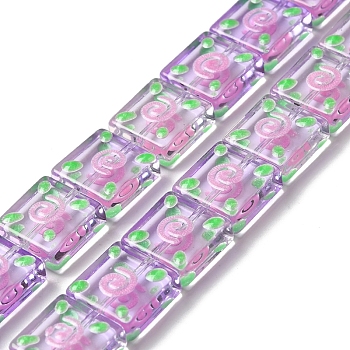 Handmade Lampwork Beads Strands, with Enamel, Square, Purple, 11.8~12x12x5~5.5mm, Hole: 1.2mm, about 33pcs/strand, 15.35''(39cm)