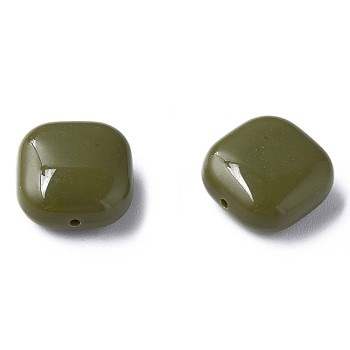 Opaque Acrylic Beads, Square, Dark Olive Green, 15x15x7.5mm, Hole: 1.2mm, about 375pcs/500g