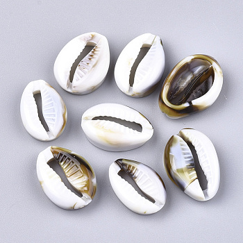 Acrylic Beads, Imitation Gemstone Style, No Hole/Undrilled, Cowrie Shell Shape, Floral White, 18x12x6mm, about 806pcs/500g