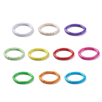 10Pcs 10 Color Imitation Gemstone Acrylic Curved Tube Chunky Stretch Bracelets Set for Women, Mixed Color, Inner Diameter: 2-1/8 inch(5.3cm), 1Pc/color