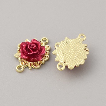 Alloy Connector Charms, with Plastic Red Rose, Light Gold, 22.5x15.5x6.5mm, Hole: 1.5mm
