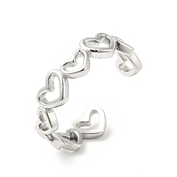 304 Stainless Steel Heart Wrap Open Cuff Ring, Hollow Ring for Women, Stainless Steel Color, US Size 6 3/4(17~19mm)