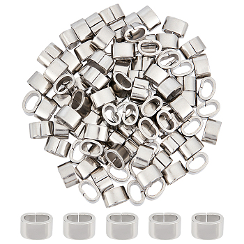 100Pcs 304 Stainless Steel Slide Charm, Rectangle, Stainless Steel Color, 5x8x5mm, Hole: 3x6mm