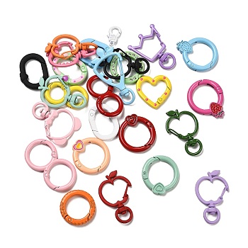 Spray Painted Alloy Clasps Set, Including Swivel Snap Hook Clasps and Spring Gate Rings, for Keychain, Mixed Shapes, Mixed Color, 17~48x10~26.5x4~7mm, Hole: 2.5~9mm