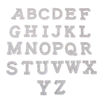 Alphabet Resin Rhinestone Patches, Iron/Sew on Appliques, Costume Accessories, for Clothes, Bag Pants, White, 43.5~50x20~51x3mm