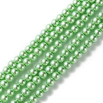 Grade A Glass Pearl Beads, Pearlized, Round, Medium Spring Green, 4mm, Hole: 0.7~1.1mm, about 100pcs/Strand, 16''(40.64cm)